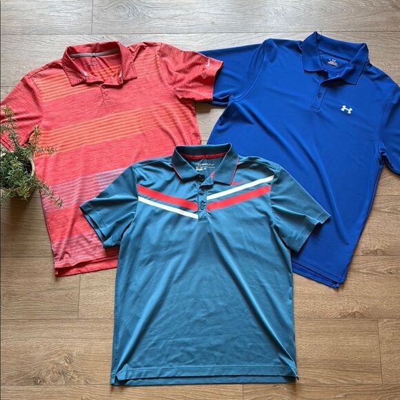 ((3 PIECE)) MENS NIKE AND UNDER ARMOUR GOLF POLOS SIZE LARGE EXCELLENT CONDITION - Picture 1 of 8